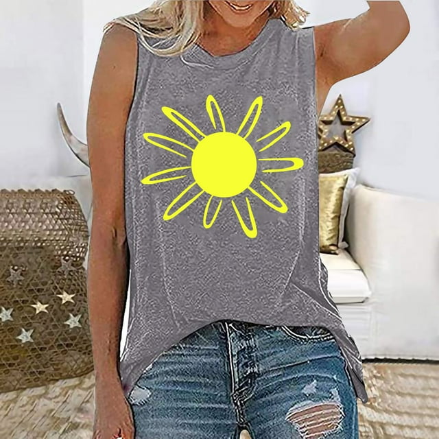 CEHVOM Femmes T-shirt Sans Manches à Col Rond Imprimé Décontracté Ample