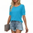 thumbnail image 5 of Otntypg Women's Puff Short Sleeve Tops Spring Summer Dressy Casual Blouses Trendy Business Work Tunic Tees Shirt Lightweight Cozy Vacation Outfit Clothes Sky Blue XXL, 5 of 8