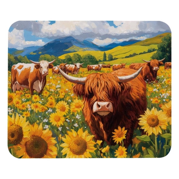 Square Mouse Pad Sunflower Highland Cow, Washable Mousepad Non-Slip Rubber Base Computer Mouse Mat for Wireless Mouse