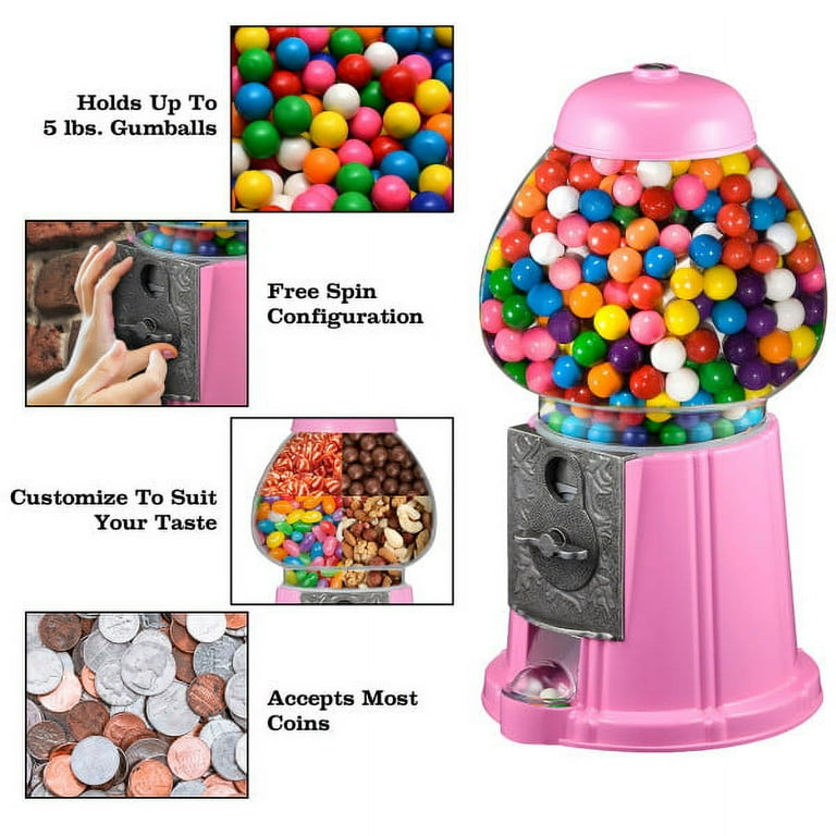 Gumball Machine - 11-inch Vintage Metal and Glass Candy Dispenser Machine  for Home Coin Operated Toy Bank with Free Spin by Great Northern Popcorn 