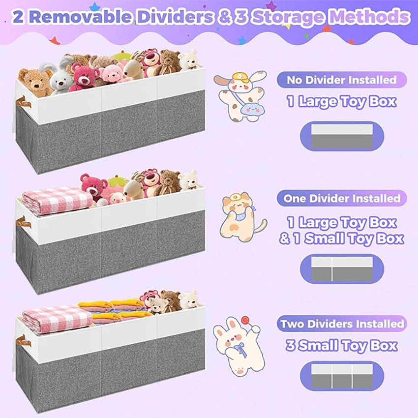 Extra Large Toy Box, Collapsible Sturdy Kids Toy Chest Storage Box with 3 Side bags and Removable Lids,Storage Bins with Lids for Nursery Room, Playroom,Closet,Home Organization,School