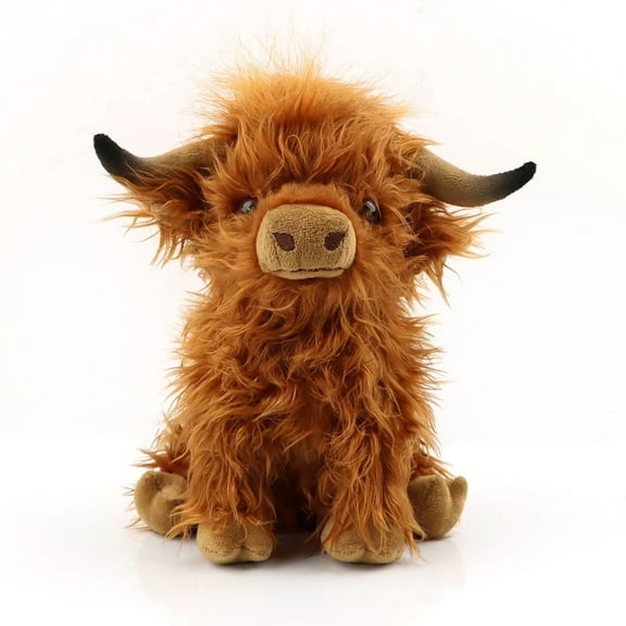 Highland Cows Stuffed Animal Realistic Scottish Cow Plush Toy Soft Farm Animal Cattle Plushie Doll Present for Adults Kids Boys Girls (Brown Cow, 9.4 Inch)