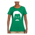 thumbnail image 4 of Wild Bobby, White Parks and Rec Fans Ron Swanson Mustache Face Silhouette, Pop Culture, Women Graphic Tee, Kelly, Large, 4 of 4