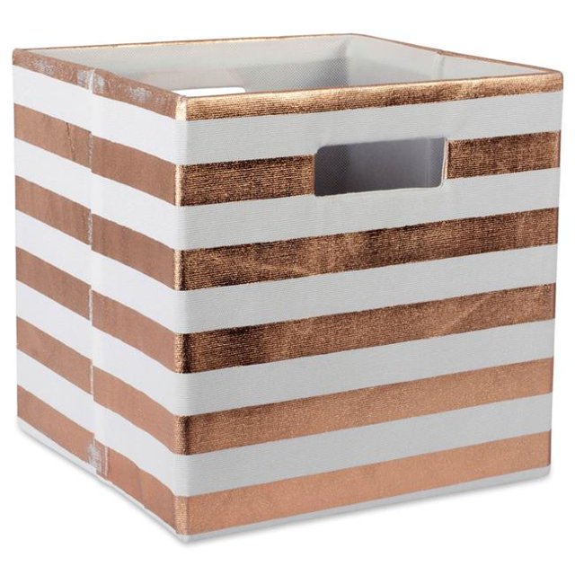Design Imports CAMZ37914 Cube de Rangement Carré en Polyester à Rayures 13 x 13 x 13 Po & Cuivre