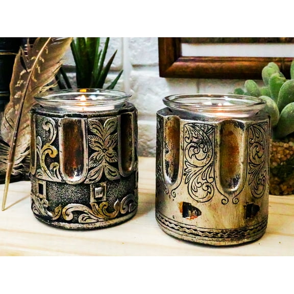Set of 2 Rustic Western Pistol Bullet Barrel Votive Tea Light Candle Holders