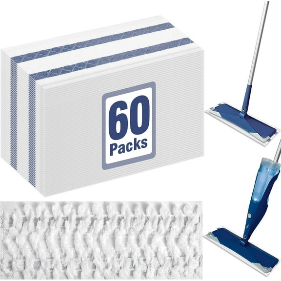 60 Pack Disposable Microfiber Cleaning Pads for Bona Mop | Heavy-Duty Replacement Pads Compatible with 15-18 inch Spray Flat Mops | Multi-Surface Hardwood Floor Cleaner Pad Refills