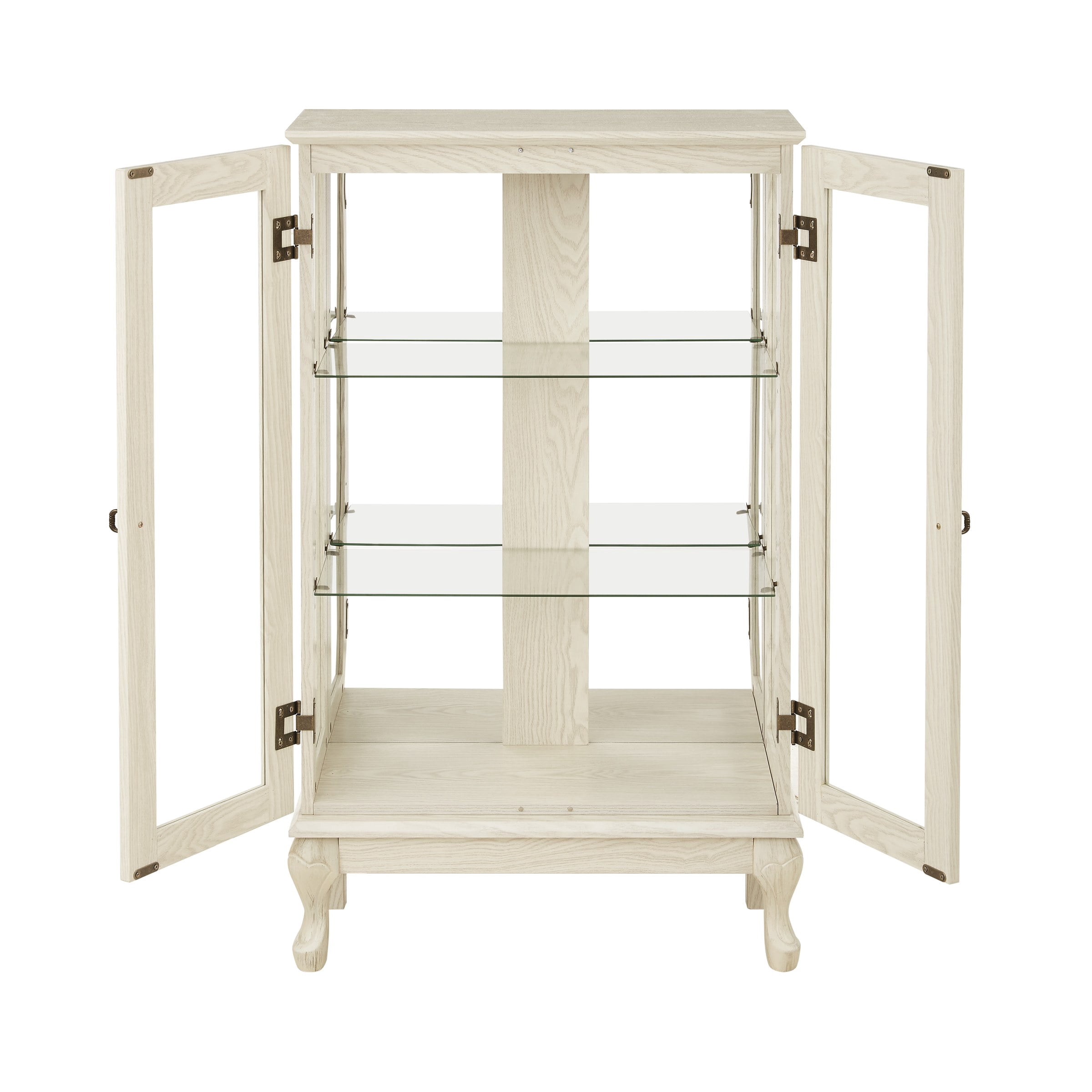 2-Door Curio Cabinet with Tempered Glass Doors, Mirrored Back Panel, Adjustable Shelves, Lighted Display Cabinet, White