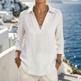 thumbnail image 5 of Bxsruta Womens Tops V Neck 3/4 Sleeve Collared Shirts Loose Fit Casual Vacation Blouses, 5 of 6