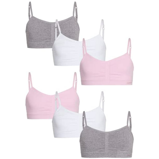Danskin Girls' Training Bra - 6 Pack Cami Sports Bralette with Removable  Pads, Size Medium, Light Pink/White/Light Grey 