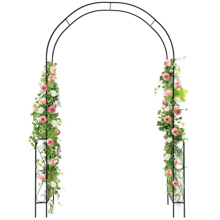 YJETYH Metal Arch Arbor, Black Powder-Coated Garden Arbor with Side Fences, Climbing Plant Support Pergola, 66" x 15" x 95" Outdoor Decor
