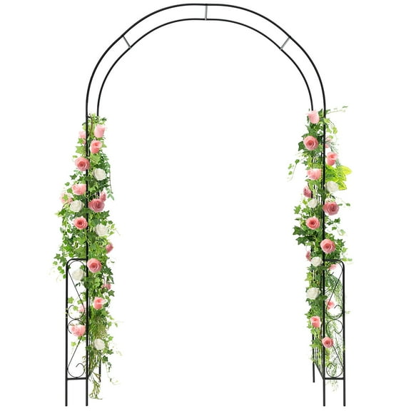 YJETYH Metal Arch Arbor, Black Powder-Coated Garden Arbor with Side Fences, Climbing Plant Support Pergola, 66" x 15" x 95" Outdoor Decor