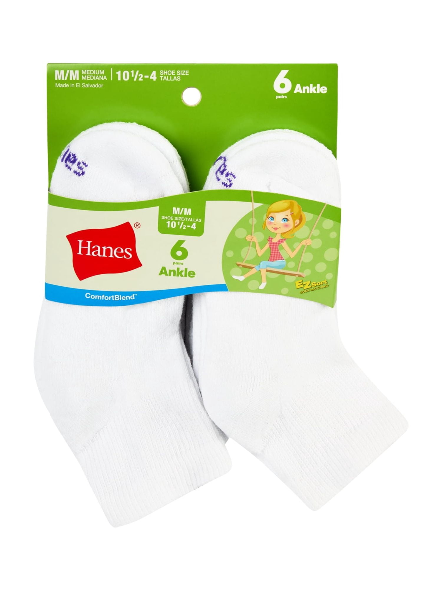 Hanes Ankle Socks, 6 Pairs, Originals ComfortBlend Quarter Socks for Girls