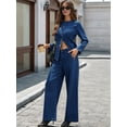 thumbnail image 5 of Women 2 Piece Denim Set Y2k Shirt Wide Leg Jeans Palazzo Pants Outfits Blue Suit L, 5 of 9