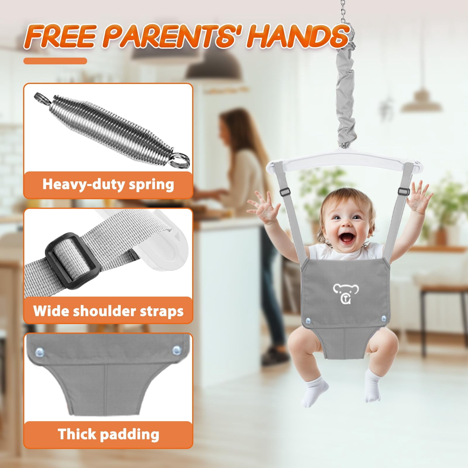 G TALECO GEAR 2 in 1 Foldable Toddler Swing and Baby Jumper, Baby Bouncer Jumper, Swing Set for Backyard, Easy to Install & Store, Gray