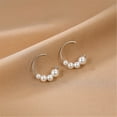 thumbnail image 6 of KDSJSXW Pearl Gold Earrings Sterling Silver Needle Pearl Earrings Popular Light Luxury Earrings Female Spring Earrings Small Design Pierced Earrings for Women Earring Studs (Silver,One Size), 6 of 6