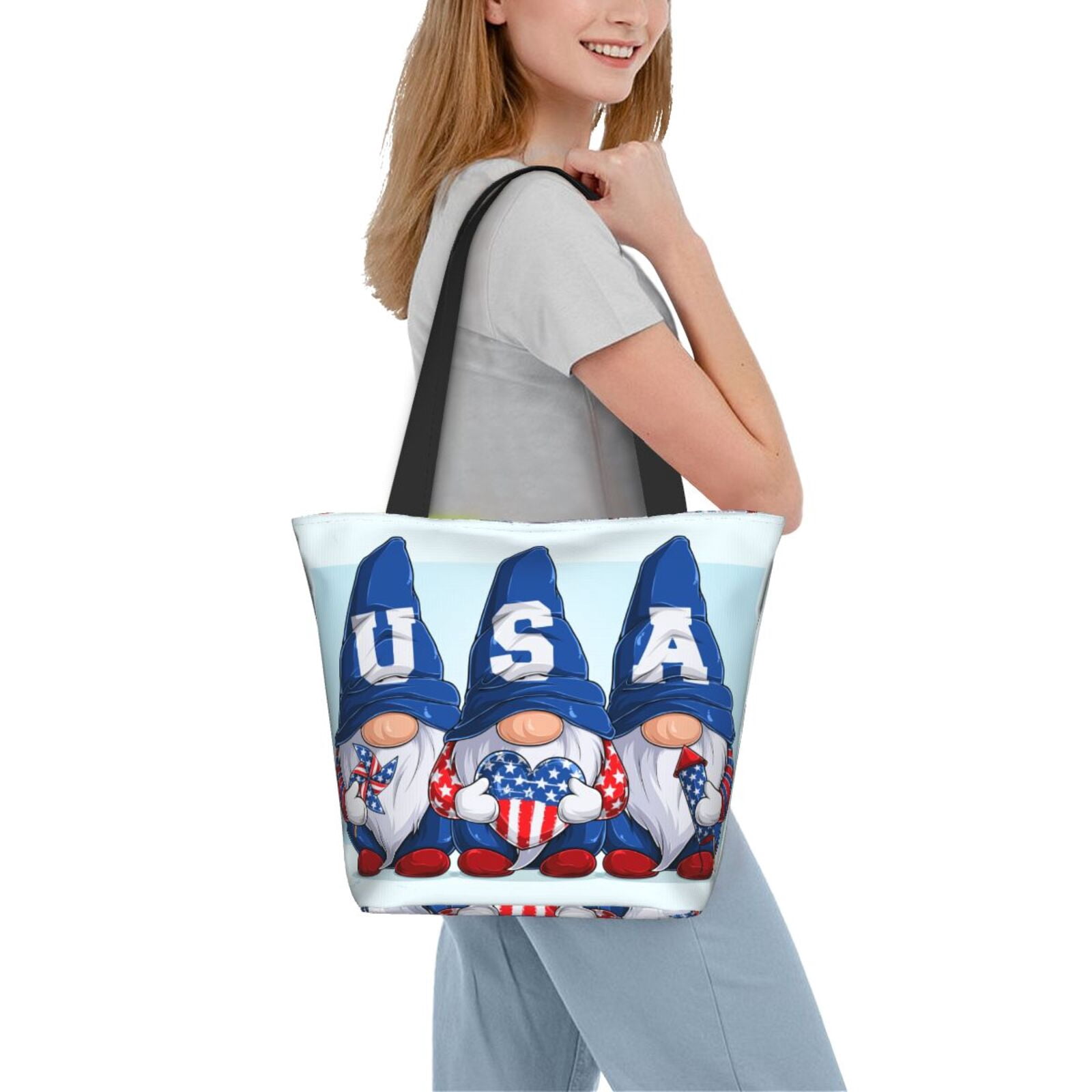 Ratiio Cute Gnomes in USA Print Shoulder Bag for Women, Polyester Crossbody Purse Lightweight Handbag for Daily Travel and Casual Use
