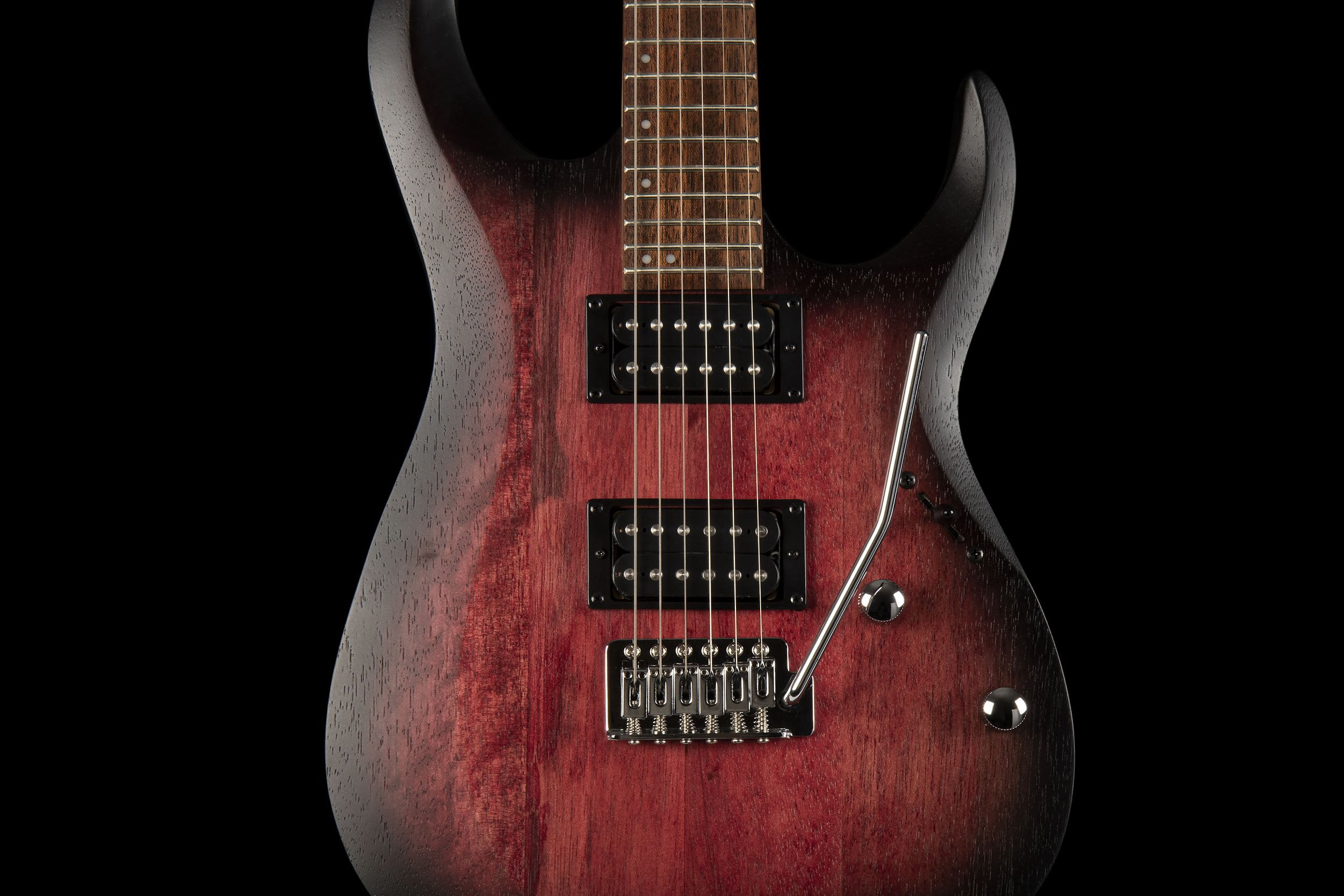 Cort X100OPBB X Series 100 Double Cutaway Electric Guitar. Open Pore Black Cherry Burst