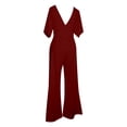 thumbnail image 6 of Breezora Women's V Neck Wide Leg Jumpsuit Short Sleeve Romper Elegant Casual Wear for Cocktail Parties L Size Red, 6 of 6