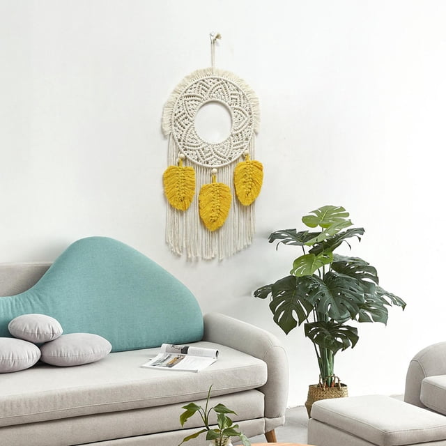 Tapiz para colgar en de macramé, decoración tejida, adorno decorativo hecho de Boho, sanía, borla bohemia para decoración Amarillo Colco Macramé Tela decorativa