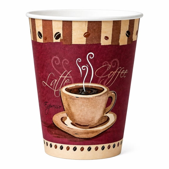 VeZee 12 Oz Disposable Colored Tea&Coffee Cups Printed, Poly Paper Durable Hot Cup ONLY For Hot/Cold Drink, Coffee Cups, Tea, Cocoa, Travel, Hot Chocolate, Chai, Latte & Hot Soup| 50CT