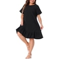 thumbnail image 2 of Vestido de mezclilla para mujer de tallas grandes Agnes Orinda, vestido casual de verano con volantes y mangas cortas 2X negro, 2 of 6