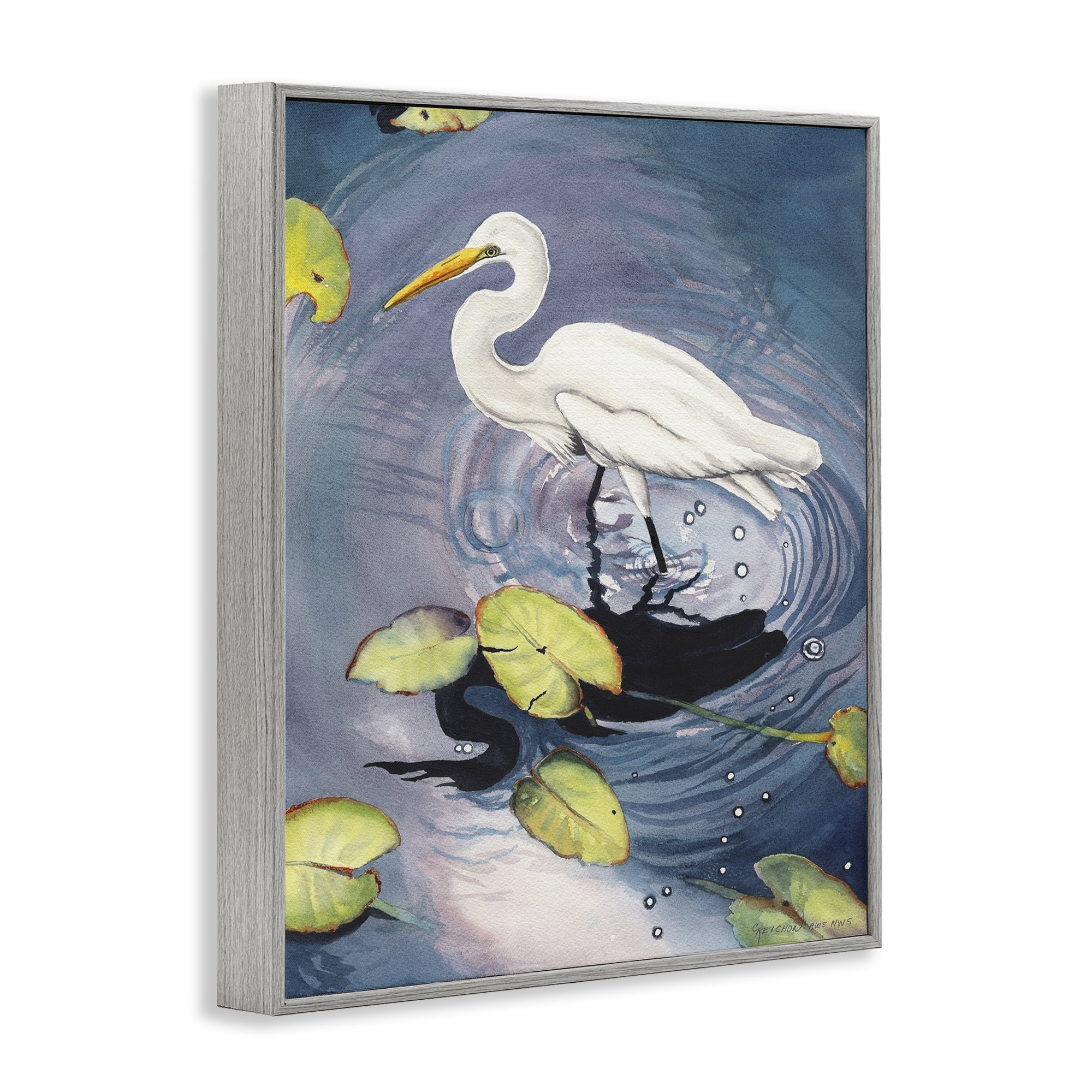 Stupell Industries Heron with Pond Ripples Animals & Insects Painting Gray Framed Art Print Wall Art, 24 x 30