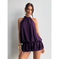 thumbnail image 3 of Purple Halter Neck Sleeveless Ruffle Hem Mini Dress For Women, Loose Fit Elegant Summer Party Dress, 3 of 6