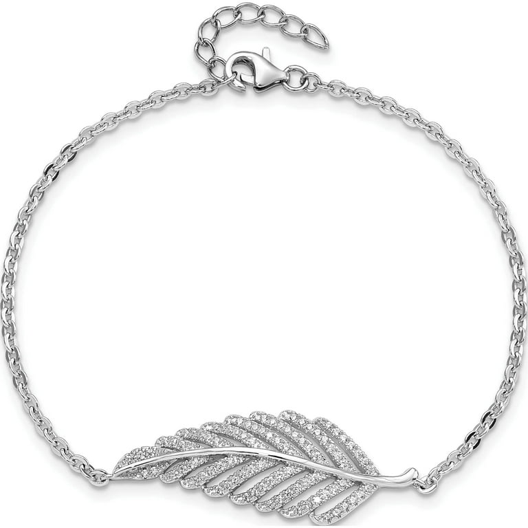 Sterling Silver CZ Brilliant Embers Feather Bracelet Sterling Silver CZ Brilliant Embers Feather Bracelet