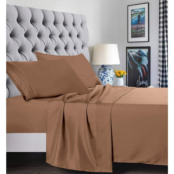 6 Piece Bed Sheets ,Flat Sheet,Fitted and Pillowcase 1800 Series Bed Sheet set-Twin/Twin XL Taupe