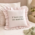 thumbnail image 7 of Clearence! Throw Pillow I Love You So Matcha Decorative Striped Pattern Ruffled Edge Embroidered Farmhouse Modern Home Decor for Couch Sofa Bed Living Room Bedroom Soft Cushion, 7 of 7