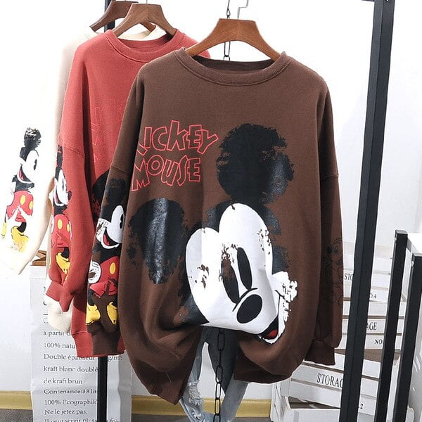 Sudadera con capucha de Disney para mujer, estampado de letras de Mickey Mouse, informal, de manga larga, holgada, a la moda de otoño, Tops femeninos, ropa de calle de cuello redondo zhangyuxiang LED