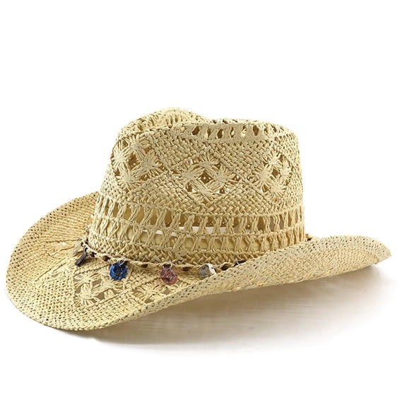 Sun Hats for Women And Men Solid Color Summer Western Cowboy Hat Hollowed Out Beach Straw Hat