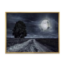 Designart 'A Full Moon Over Paved Road' Nautical & Coastal Framed Canvas Wall Art Print