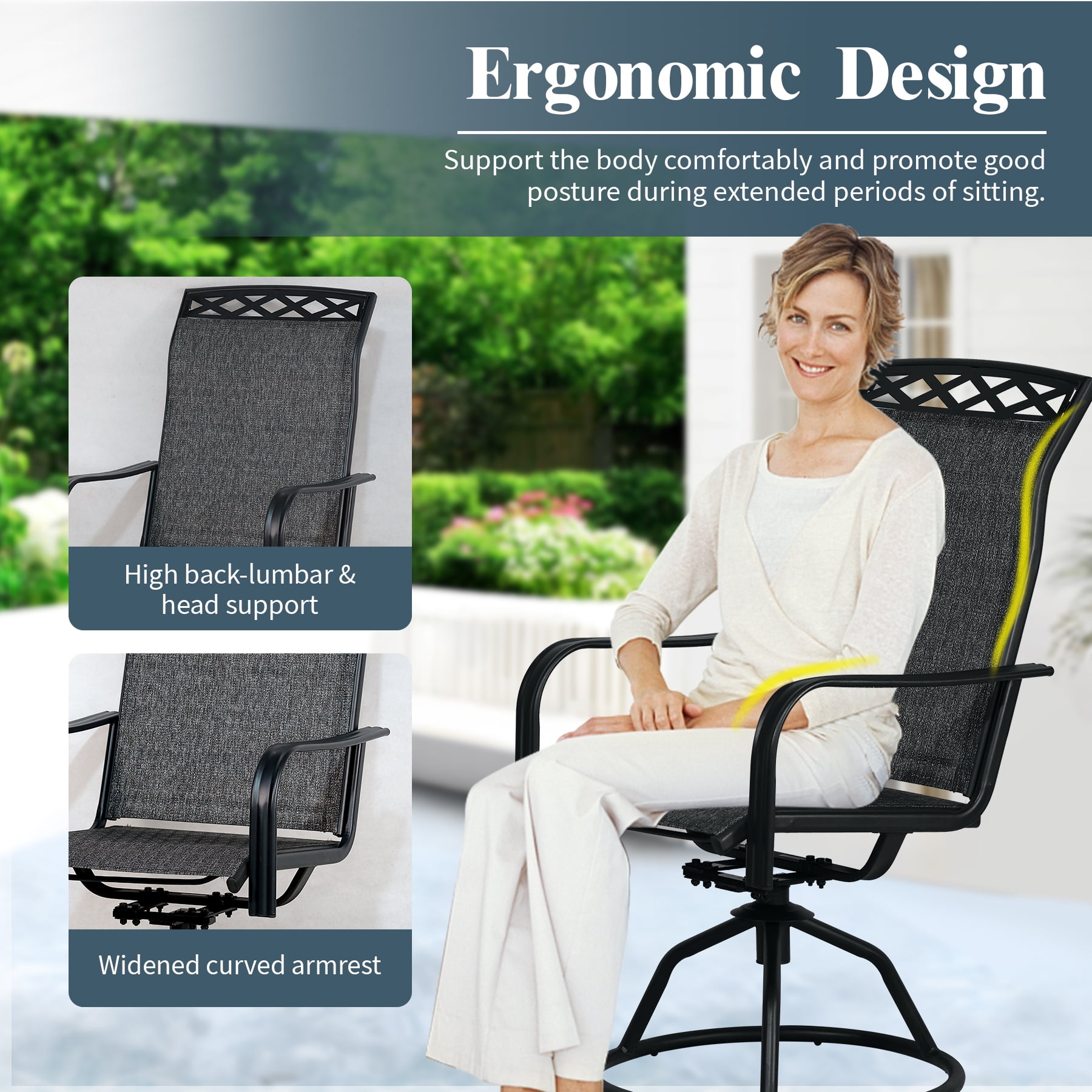 Patio Swivel Dining Chairs Set of 2,Outdoor Swivel Rocker Patio Chairs with All Weather Textilene High Back Metal Frame,for Backyard, Porch, Garden & Lawn