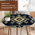 thumbnail image 3 of Boho Navy Blue Round Tablecloth 55-60 Inch Round Fitted Table Cloth with Elastic Edge, Ethnic Art Geometric Southwestern Waterproof Table Cover Protector for Outdoor Picnic Party Dining, 3 of 6