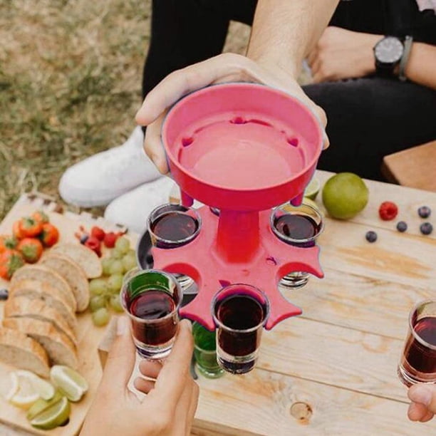Dispensador De Vidrio Dispensador de 6 vasos de chupito, soporte para vino, whisky, licor, herramientas para fiestas (rosa)