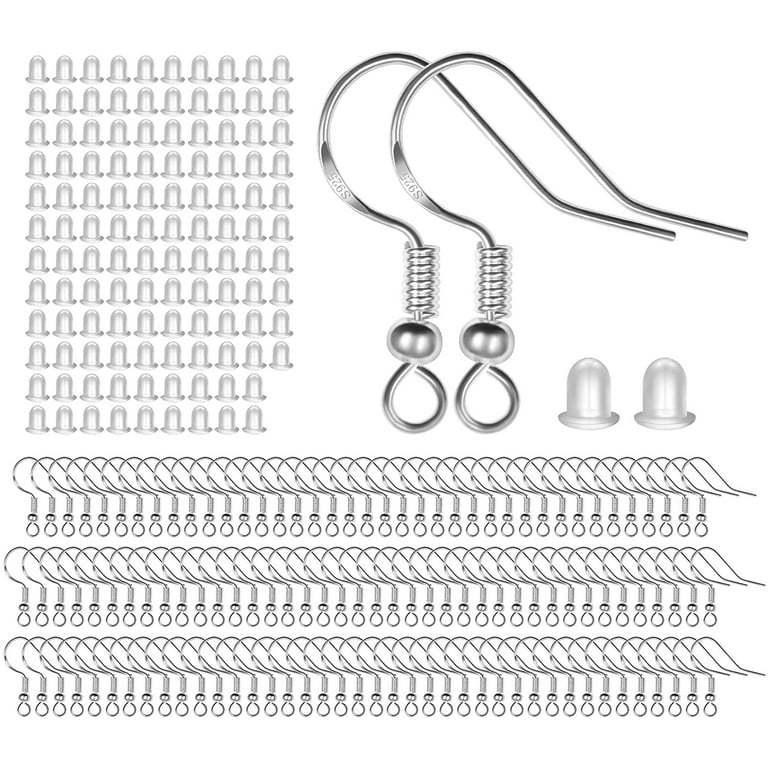 925 Sterling Silver Earring Hooks 200 PCS, Hypoallergenic Earring Hooks for  Jewelry Making, Fish Hook Earrings Making Kit, DIY Earring Findings Jewelry  Making Supplies, with 200 PCS Earring Backs 