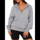 thumbnail image 1 of Sudadera con Capucha de Otoño para Mujer, Sudadera Corta de Larga con Media Cremallera, Jersey de Invierno, Ropa de Moda Gris M, 1 of 10