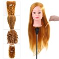 thumbnail image 4 of 24" Dummy Head 50% Real Human Hair Training Head Hairdressing Salon Head + Clamp Holder Hairdressing Practice Head Golden Yellow, 4 of 5