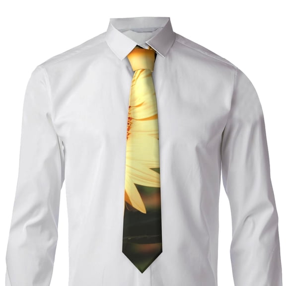 Goofa Golden Sunflower In Field Pattern Men's Necktie Classic Silk Tie Woven Jacquard Neck Ties Necktie for Business and Wedding Formal Neckties