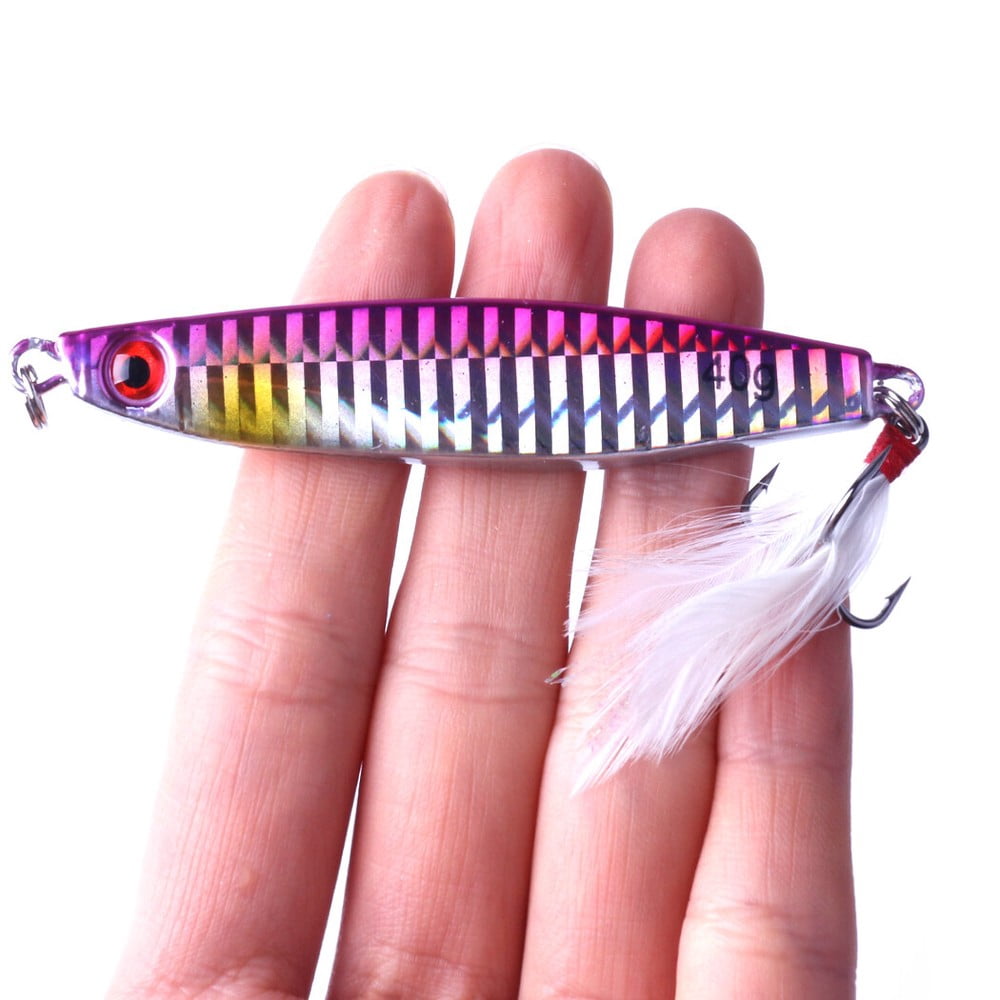 14pcs/set Lead Metal Jig Lure 14g-40g Spoon Bait Saltwater Fishing Feather Hook