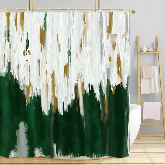 Sage Green Shower Curtains for Chic Modern Abstract Bathroom Decor, Dark Emerald Sage Hunter Olive Green Fabric Shower Curtain, Modern Golden White Restroom Decor Accessories, 36X72in