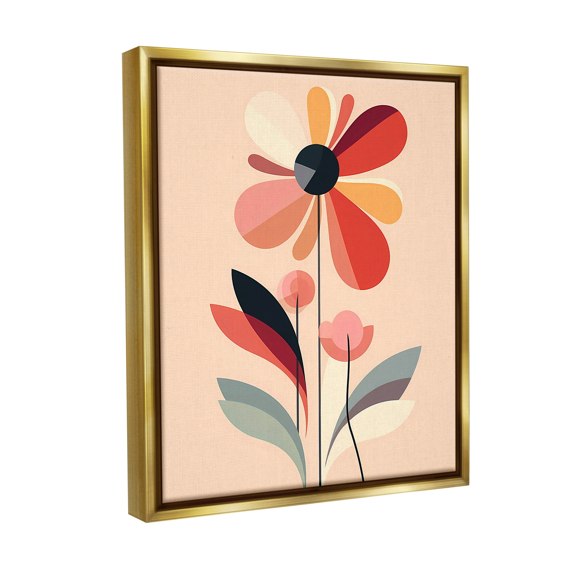 Stupell Industries Retro Abstract Bloom Botanical & Floral Painting Gold Floater Framed Canvas Art Print Wall Art, 17 x 21