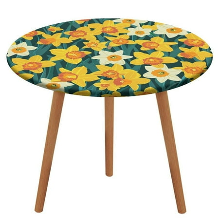 

ZHANGS Lively Daffodil Patch 758 Round Table Cover Stain-Resistant Fitted Tablecloth Oil-Proof Wipeable Elastic Table Cover Waterproof Table Cloth for Halloween Thanksgiving Christmas