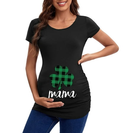 

cuitcosohg St Patricks Day Womens Maternity Short Sleeve Crew Neck Letter Graphic Ruched Sides T Shirt Tops Pregnancy Tunic Blouse Maternity blouse Black Polyester Spandex 2XL