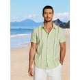 thumbnail image 2 of Coshow Men's Button Down Short Sleeve Shirt Cuban Guayabera Casual Summer Linen Beach Shirt, 2 of 5