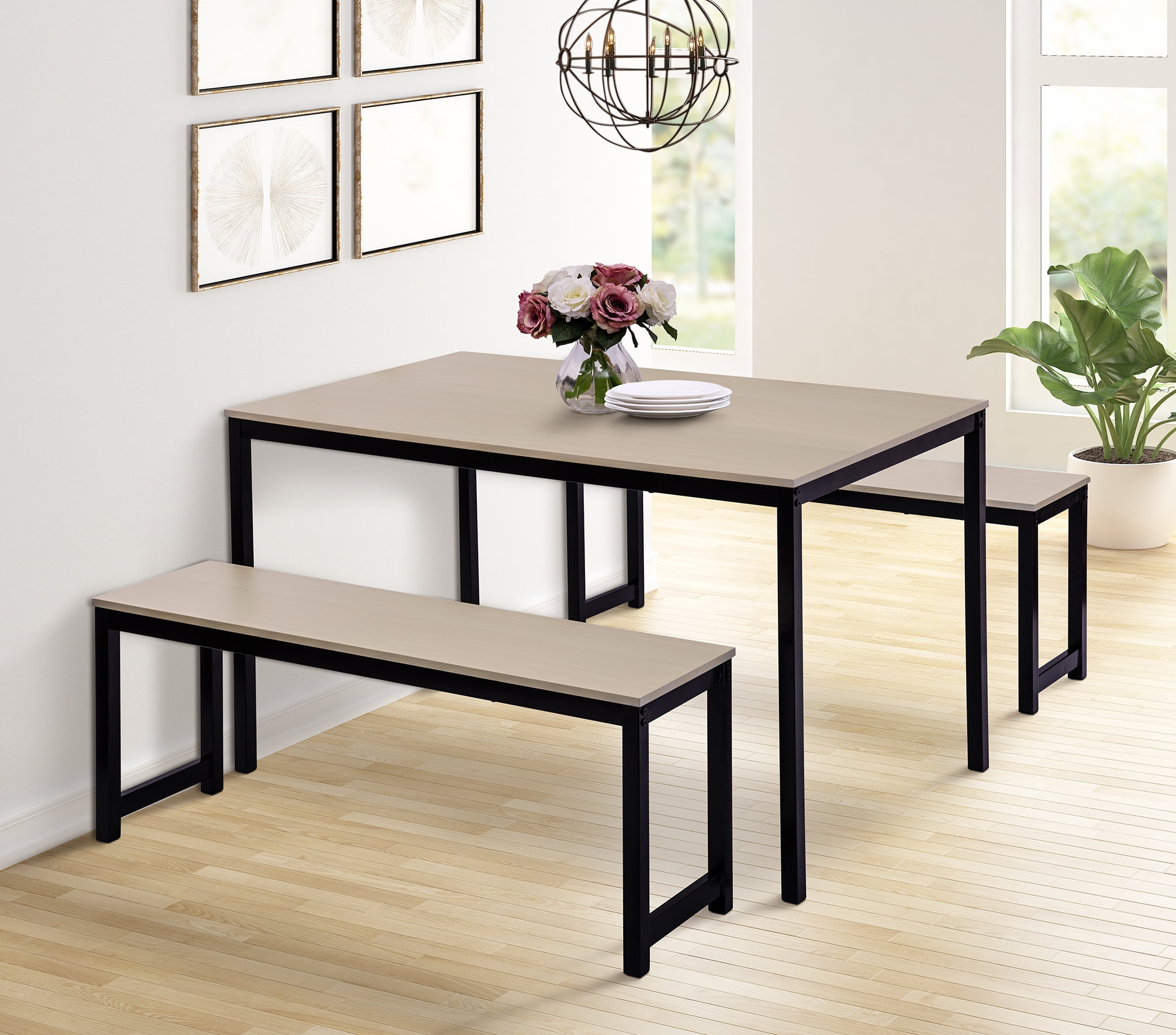 enyopro Dining Table with 2 Bench, Space Saving Dining Table Set