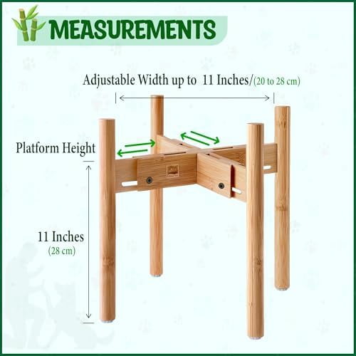 Dog Bowl Stand for Large Breed - Raise, Elevate Bowls to 14-inch High - Adjustable, Fits Any Single Pet Food/Water Feeders and Fountains - Durable Bamboo