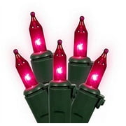 Vickerman Pink Mini Christmas Lights with Green Wire, Set of 100