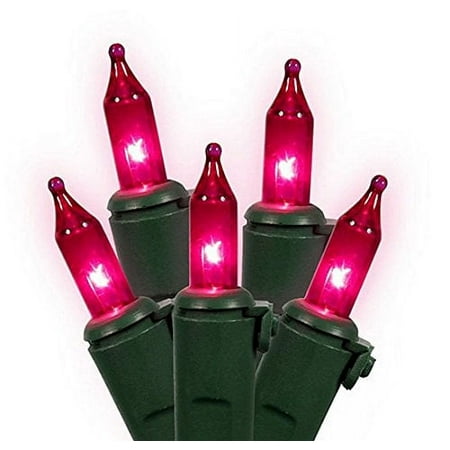 Vickerman Pink Mini Christmas Lights with Green Wire, Set of 100